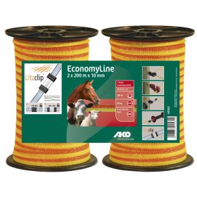   Economy villanypásztor szalag, 2x200m, 10mm, citrom-narancs, 10,47 Ω/m, 60 kg